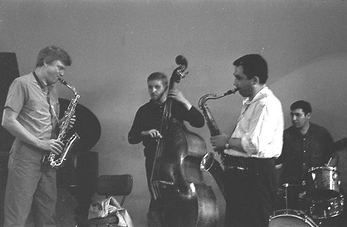 KM Quartet with guest Gerry Mulligan. 1967. Photo by Vlad Sermakashev. МаллигенСадыховСермакашев